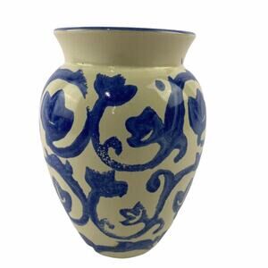 Scheurich Vase Blue and Beige Vintage Germany 6 Inches Tall